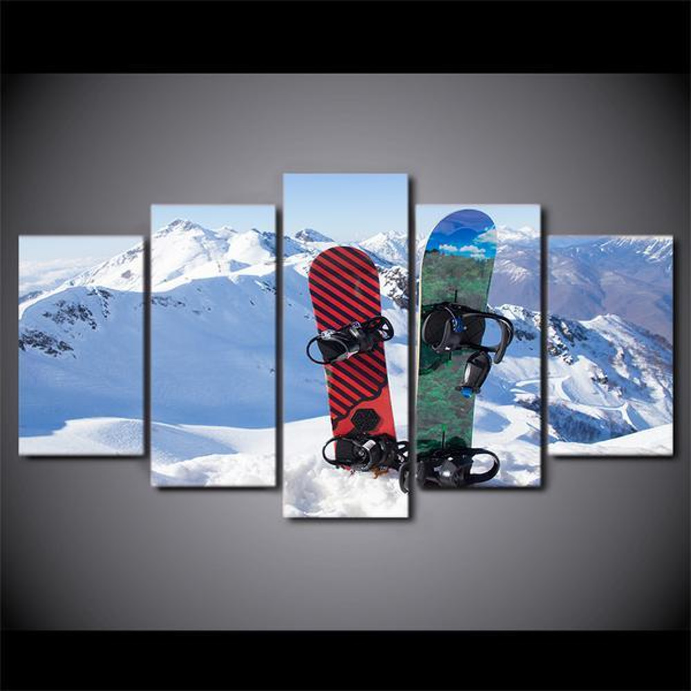 Mountain Skiing Painting Snowboard - Sport 5 Panel Canvas Art Wall Decor.jpg