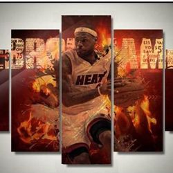 piece lebron james i got the heat sport 5 panel canvas art wall decor