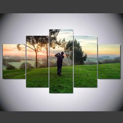 playing golf sunrise landscape sport 5 panel canvas art wall decor