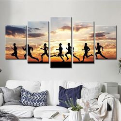 running jogging at sunrise sport 5 panel canvas art wall decor