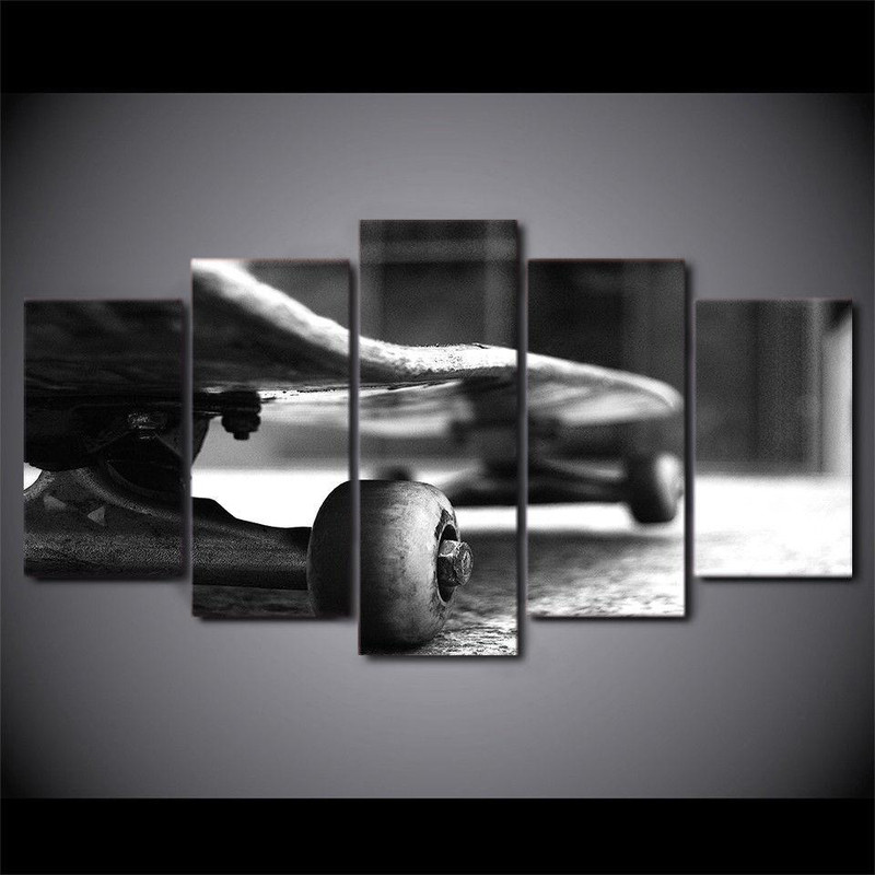 Skateboard Black White Modern - Sport 5 Panel Canvas Art Wall Decor.jpg