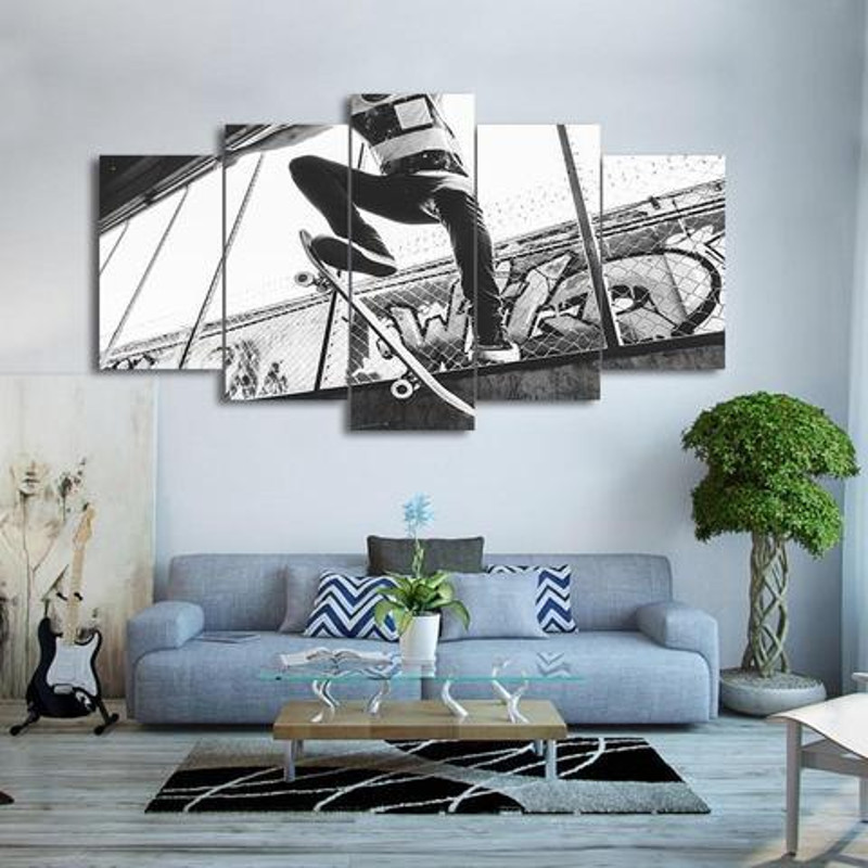 Skateboarding Black And White - Sport 5 Panel Canvas Art Wall Decor.jpg