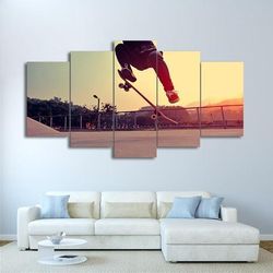 skateboarding in the sunset sport 5 panel canvas art wall decor