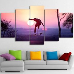 skateboarding into the sunset sport 5 panel canvas art wall decor