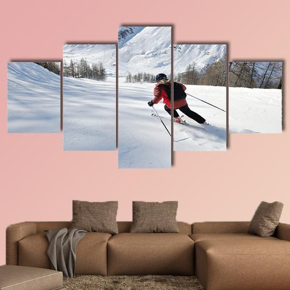 Skier Skiing Downhill - Sport 5 Panel Canvas Art Wall Decor.jpg