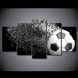 soccer splash disintegrate sport 5 panel canvas art wall decor