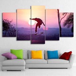 sunset skateboard sport 5 panel canvas art wall decor