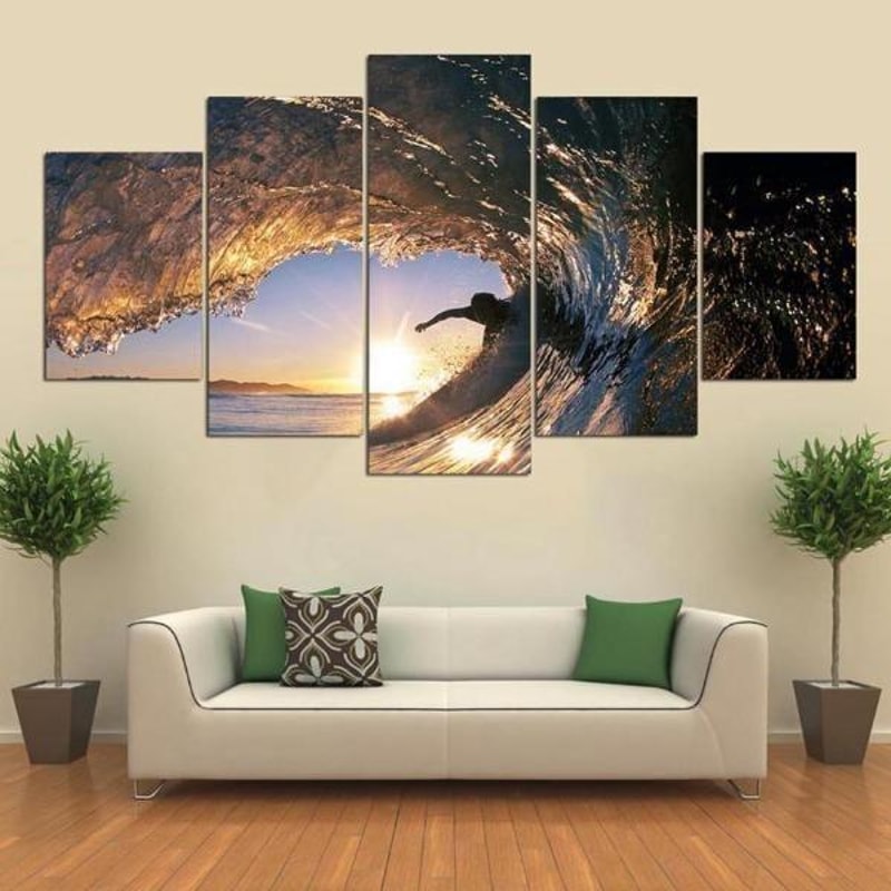 Sunset Surfing Amazing Waves - Sport 5 Panel Canvas Art Wall Decor.jpg