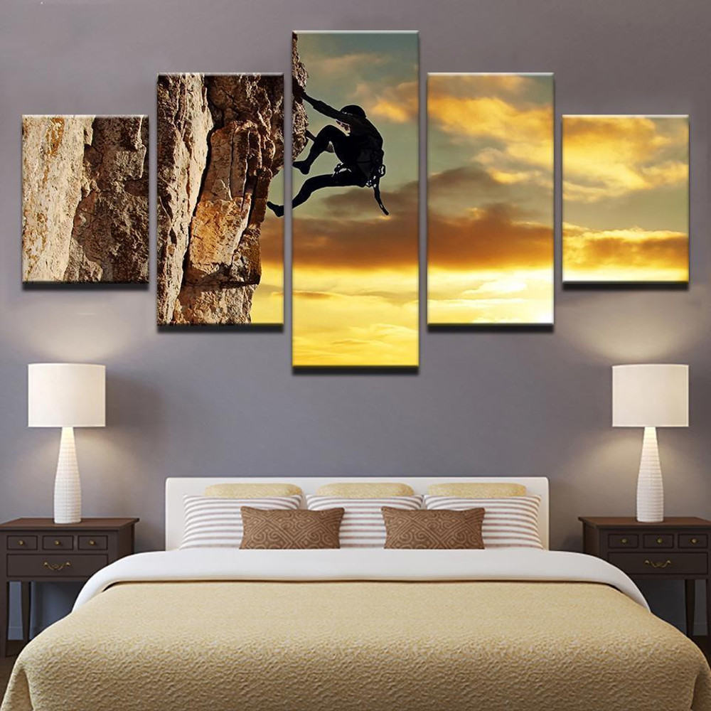 X-Games Exercise Rock Climbing Sunset Landscape - Sport 5 Panel Canvas Art Wall Decor.jpg