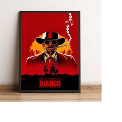 Django Unchained Poster, Quentin Tarantino Wall Art, Movie Print, Best Gift for Movie Fans, Rolled Canvas