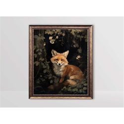 Forest Fox | Dark Cottagecore Print, Vintage Oil