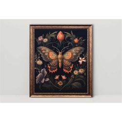 Atlas Moth | Dark Floral Gothic Cottagecore Art,