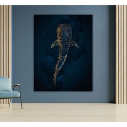 Whale Shark Gold Canvas, Ocean Wall Art, Marine