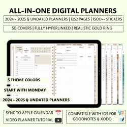 Digital Planner 2024 – 2025 And Undated Digital Planners, 5 Theme Colors - ChartSheets