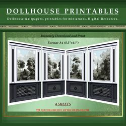 Wallpapers- Set 8-v2- Wide panel | Digital Downloads for Dollhouses and Miniature Projects - Printables in Scale 1:12
