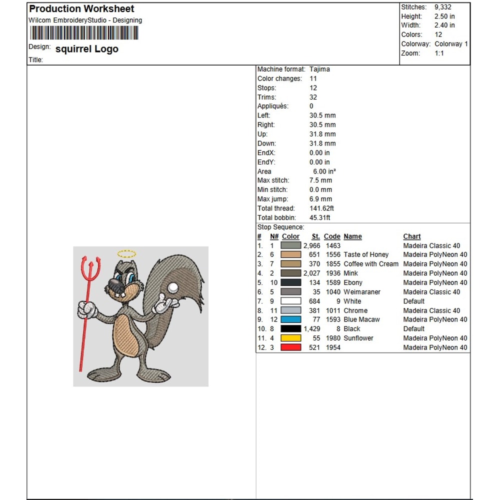 Squirrel Logo Embroidery 1