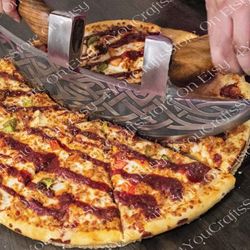 handmade pizza cutting axe , double headed viking style pizza cutter axe , best for gift presentations, christmas gift