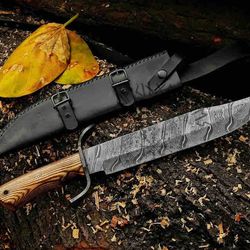 hand forged hunting bowie knife , damascus steel knife , gift for him , christmas gift , anniversary gift