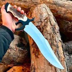 hunting bowie knife , carbon steel knife , outdoors adventure knife , camping knife , christmas gift