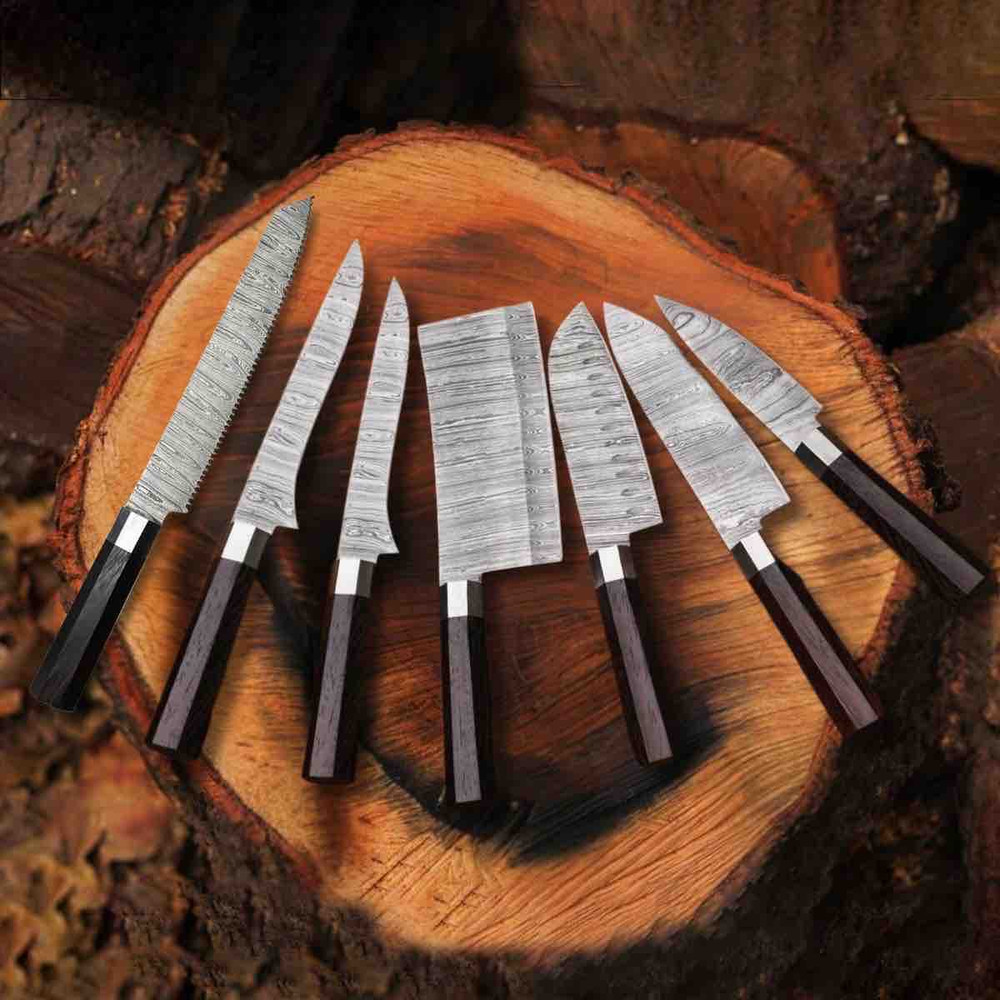 Chef Knives Set  Forged Damascus Kitchen Knives Set  Handmade Culinary Knife Set  Anniversary Gift For Her 1
