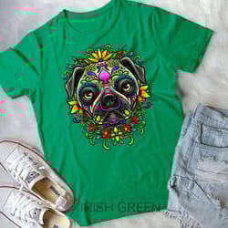 day of the dead pug detailed colorful dog illustration t-shirt unisex t-shirt
