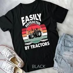 easily distracted by tractors funny farming quote t-shirt unisex t-shirt