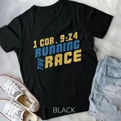 running the race 1 cor 9:24 christian runner jogging outreach unisex t-shirt