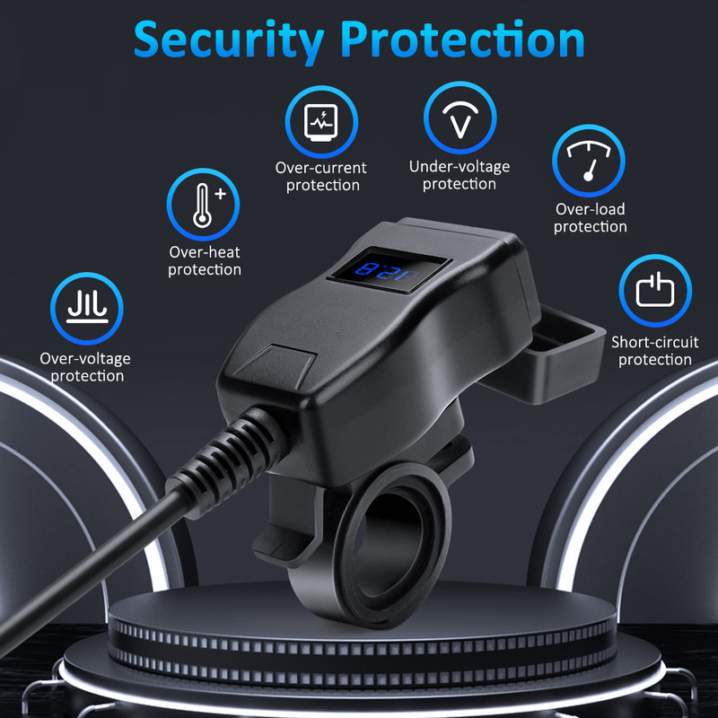 Waterproof Motorcycle USB Charger Anchtek 12V Quick Charge 30 PD Ports VehicleMounted Adapter 2