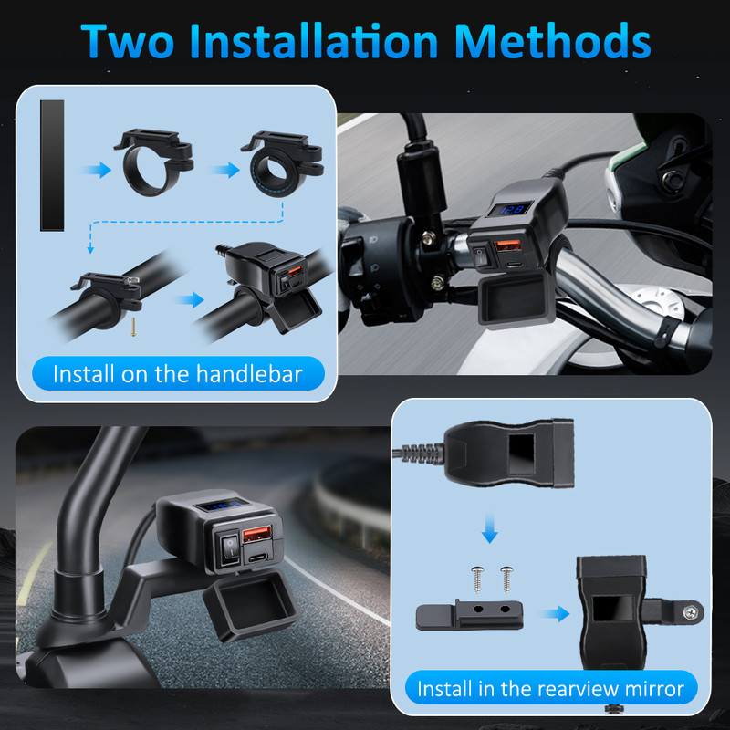 Waterproof Motorcycle USB Charger Anchtek 12V Quick Charge 30 PD Ports VehicleMounted Adapter 3