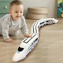 interactive electric model train toy for kids, diy high-speed railway set with realistic sound & light