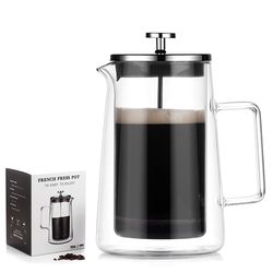 premium high borosilicate glass french press coffee pot, double-layer insulated filter pot, stylish shared coffee tool