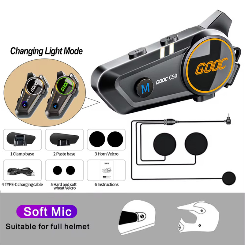 3D Surround Heavy Bass Motorcycle Helmet Headset Stereo Bluetooth HandsFree Calls IPX7 Waterproof 7