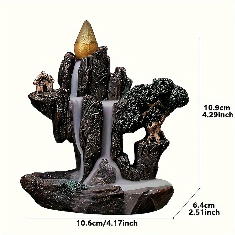 Mountains River Waterfall Backflow Incense Burner Fountain, Aromatherapy Smoke Censer Holder Home Decor