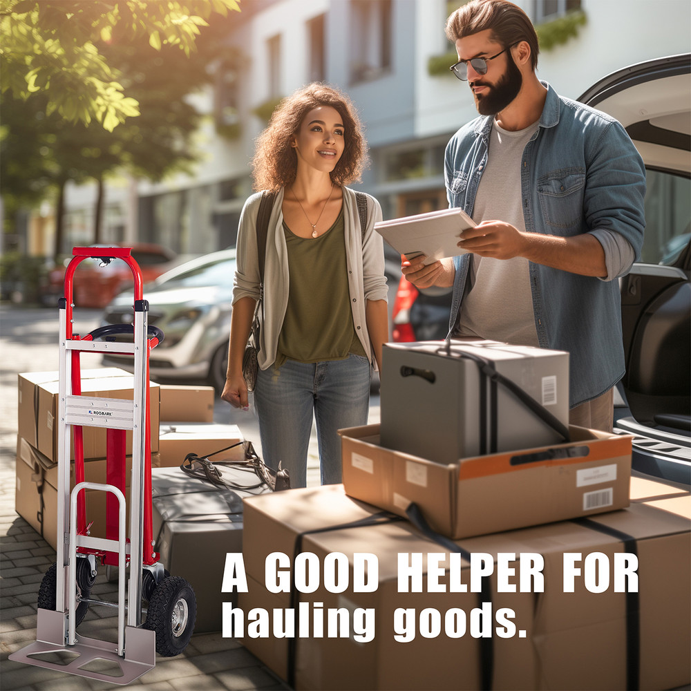 ROOMARK Convertible Hand Truck Dolly HeavyDuty Moving Cart With Telescopic Frame NonSlip Wheels And 1