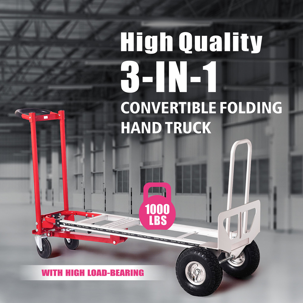 ROOMARK Convertible Hand Truck Dolly HeavyDuty Moving Cart With Telescopic Frame NonSlip Wheels And 2