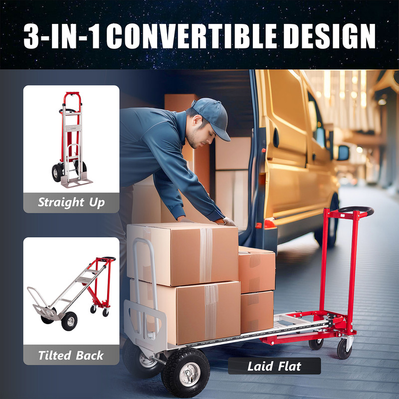 ROOMARK Convertible Hand Truck Dolly HeavyDuty Moving Cart With Telescopic Frame NonSlip Wheels And 3