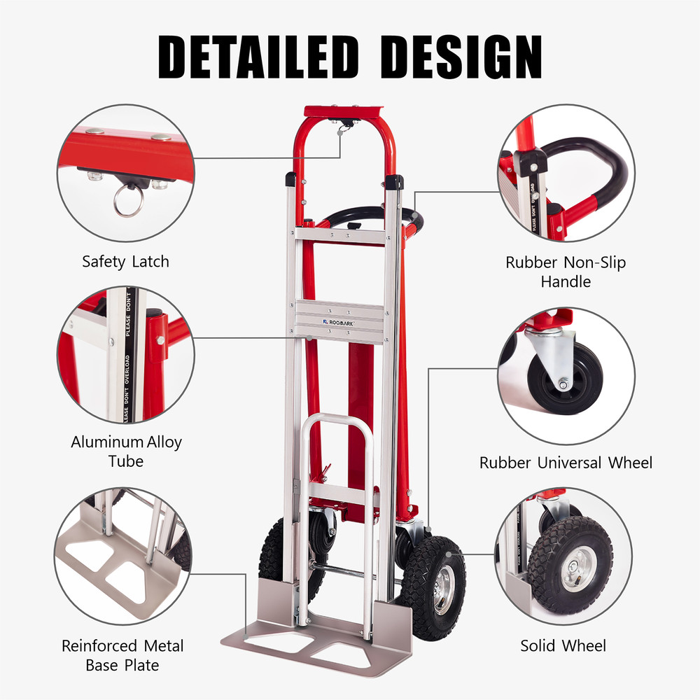ROOMARK Convertible Hand Truck Dolly HeavyDuty Moving Cart With Telescopic Frame NonSlip Wheels And 4