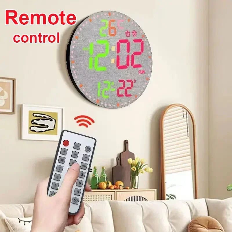 Smart WiFi Colorful LED Large Digital Wall Clock Temperature Date Week Display Dual Alarms Remote C 3