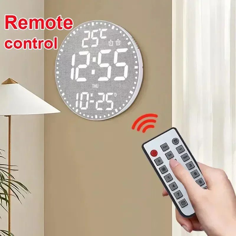 Smart WiFi Colorful LED Large Digital Wall Clock Temperature Date Week Display Dual Alarms Remote C 11