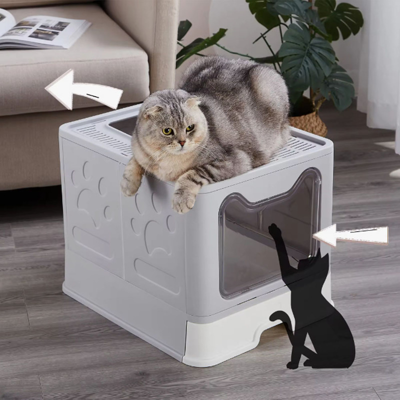 Foldable Cat Litter Box With Drawer Scooper Convenient Covered Litter Pan For Cats Easy Cleaning