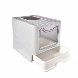 foldable cat litter box with drawer & scooper, convenient covered litter pan for cats, easy cleaning & portable waste