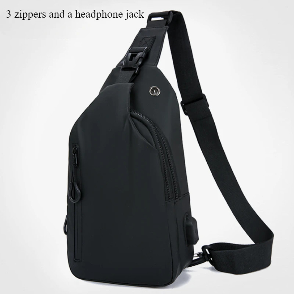 Mens Fashion Chest Bag Solid Color Nylon Crossbody Shoulder Bag With USB Charging Outdoor Casual On 0