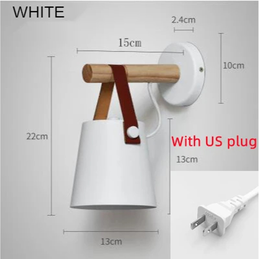 Hot Modern Wall Lamp Wood Iron LED Sconce For Bedroom Study Or Hallway Leather Accent Reading Light 8