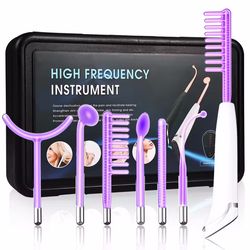 6-in-1 touch panel high frequency facial machine, electrotherapy wand for hair & face, argon treatment, acne & skin care