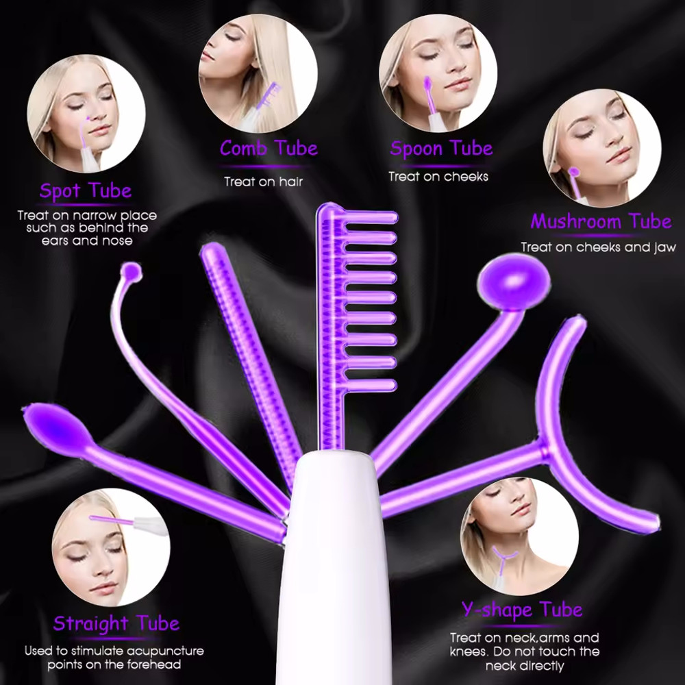 6-in-1 Touch Panel High Frequency Facial Machine, Electrotherapy Wand for Hair & Face, Argon Treatment, Acne & Skin Care