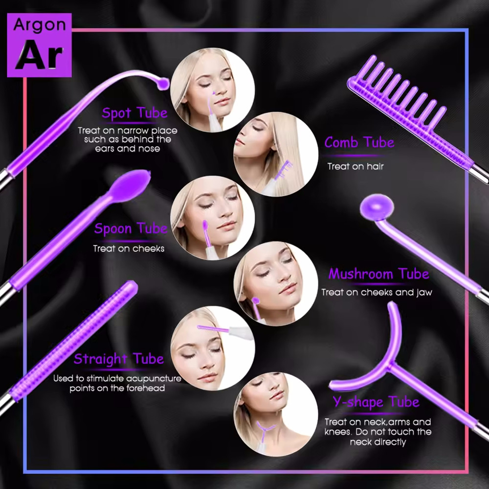 6-in-1 Touch Panel High Frequency Facial Machine, Electrotherapy Wand for Hair & Face, Argon Treatment, Acne & Skin Care