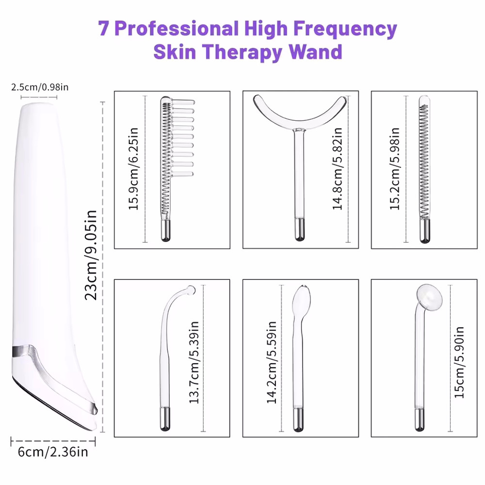 6-in-1 Touch Panel High Frequency Facial Machine, Electrotherapy Wand for Hair & Face, Argon Treatment, Acne & Skin Care