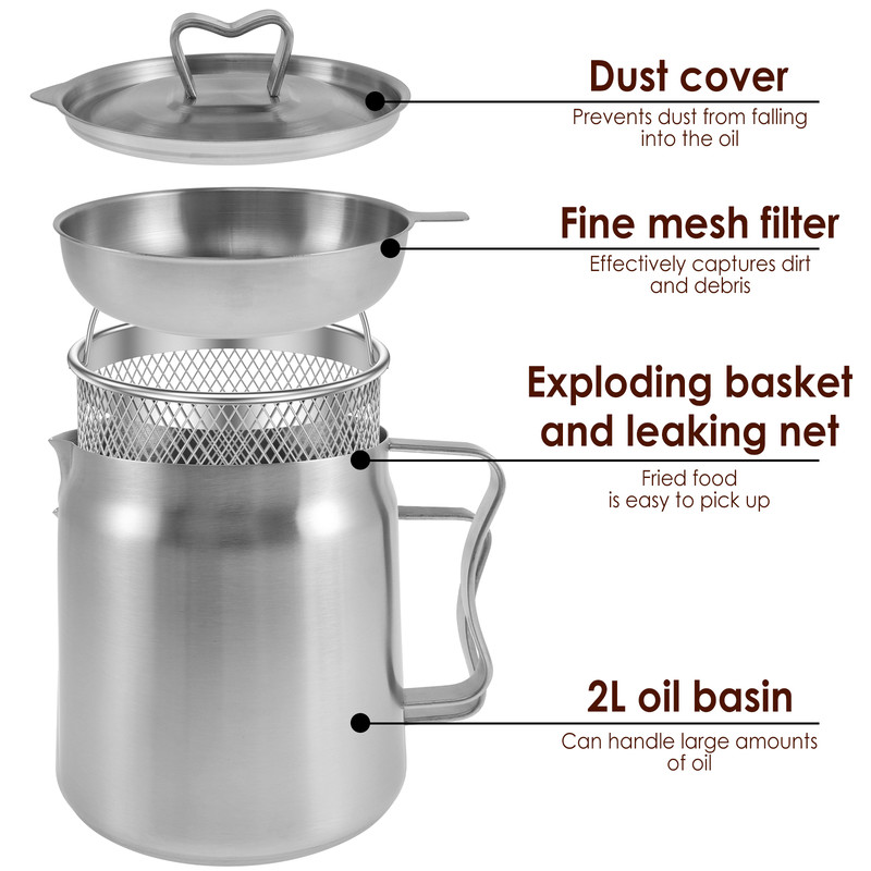 Stainless Steel Oil Filter Fry Basket 2L15L Oil Storage Can Pot With Fine Mesh Strainer Grease Cont 1