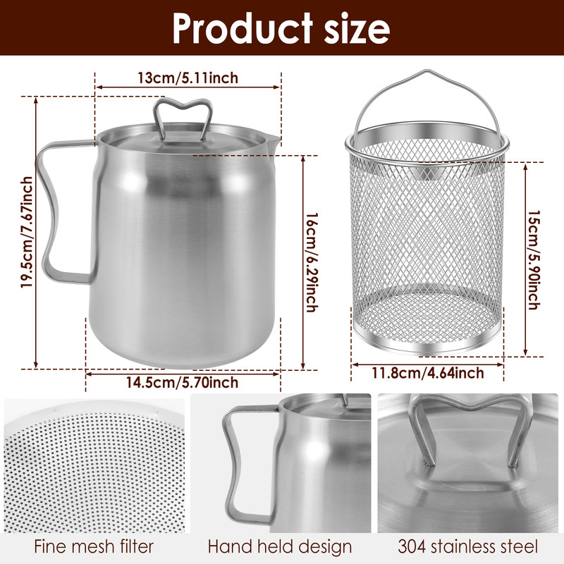 Stainless Steel Oil Filter Fry Basket 2L15L Oil Storage Can Pot With Fine Mesh Strainer Grease Cont 5
