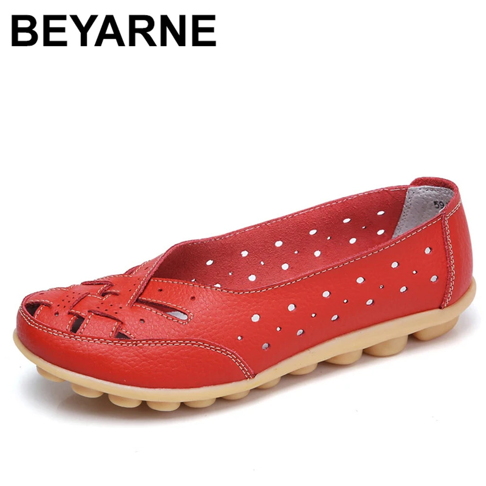Hot Women Flat Shoes, Plus Size Loafers, Genuine Leather Casual Hollow Flat Shoes for Women